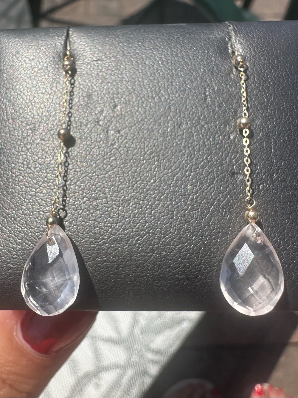 New 14K Solid Gold Pink Quartz Long Dangle Earrings solid 14K gold earrings